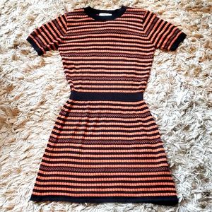 Striped Knit Short Sleeve Dress - Black & Orange